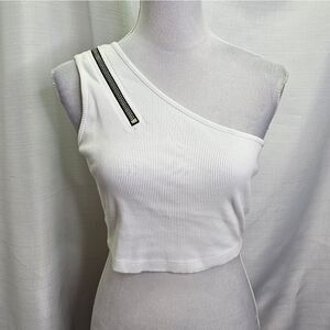 The Ragged Priest White Ribbed One Shoulder Cropped Top Size Small